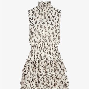 Express Leopard Print Smocked Tiered Dress